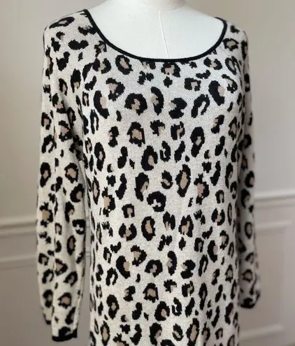 Velvet By Graham And Spencer Leopard Knit Long Sleeve Midi Dress L