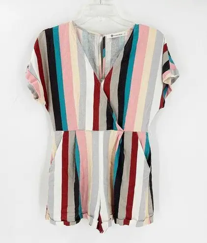 The Impeccable Pig Striped Linen Blend Short Sleeve Romper Size Small FLAWED