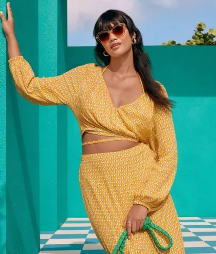 NWT RHODE Dainty Lotus Print Midi Skirt in Yellow