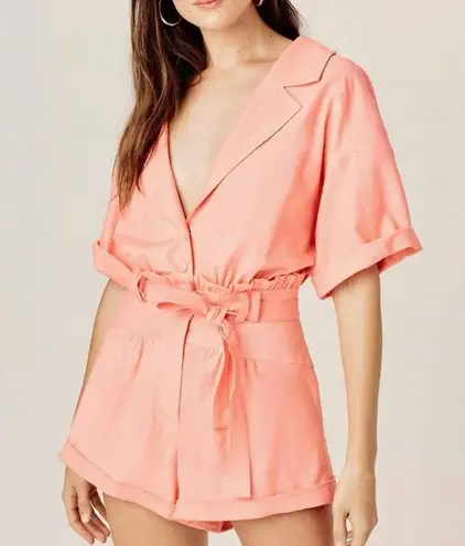 For Love & Lemons  Millie Romper One Piece Linen Blend Stretch in Mango Size XS - Image 1