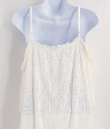 Anthropologie NEW Love Fire Lace Crochet Cold Shoulder White Ivory Mini Dress Large