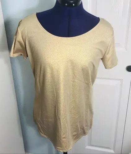 Notations NWT Shimmery Metallic Gold Scoop Neck Short Sleeve Blouse Size Small