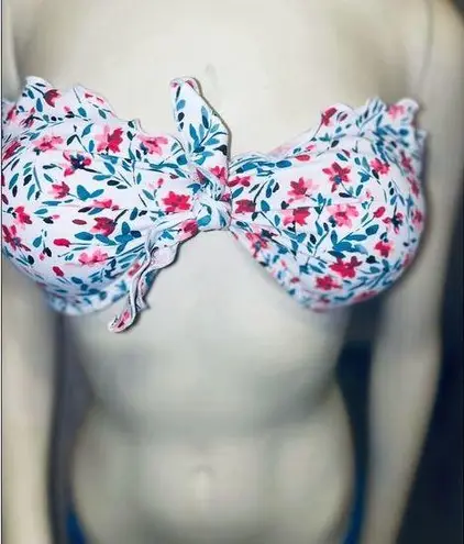 Xhilaration  Floral Strapless Bandeau Bikini Top White Red Blue Size M