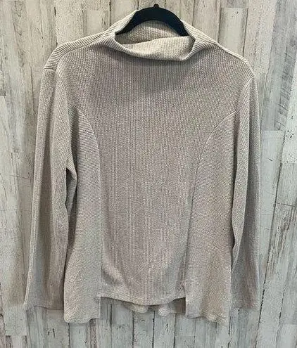 Clara Sun Woo Tan Mock Neck Ribbed Top Long Sleeve Size L