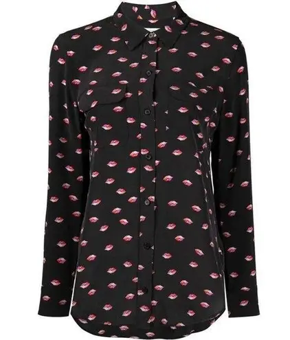 Equipment NWT Signature Slim in True Black Lip Kiss Silk Button Down Shirt XS