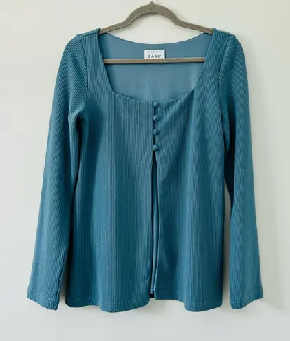 SABO Daria Square Neck Long Sleeve Top Dusty Blue S