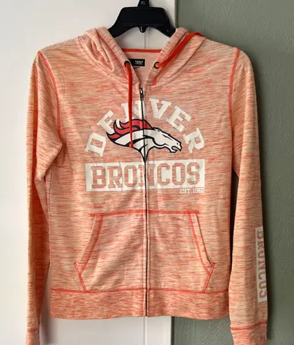 NFL TEAM apparel Women's Denver Broncos Space Dyed Hoodie Kangaroo Pkts Zip Up Orange Size M