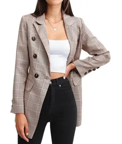 BELLE & BLOOM Too Cool For Work Double Breasted Lined Brown Pink BlazerS EUC