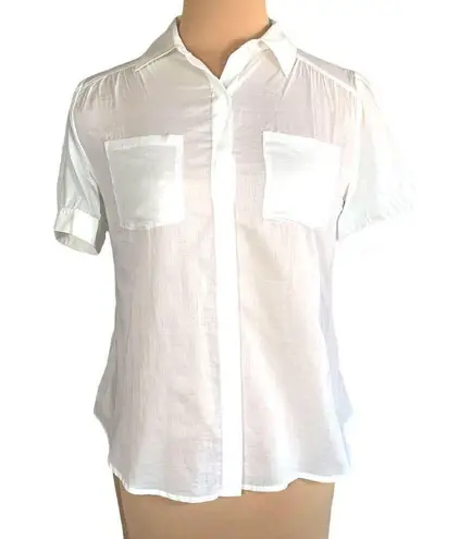 Island Company Button Down Shirt Cherub Top Short Sleeve Cotton Sheer Small