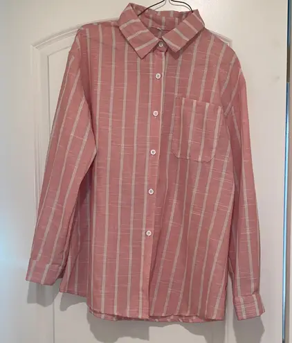 None Women's Pink Striped Button Down Shirt