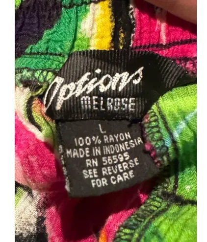 Vintage Retro tropical colourful midi skirt elastic waist & pockets size medium Green