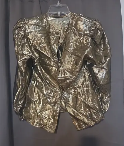 JH Collectibles Gold Blouse, Petite Size 6, Metallic Evening Top, Long Sleeves