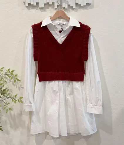 Jacquie The Label Isabelle Mixed Media Sweater Dress Burgundy Size Small NWT Red