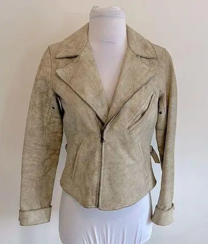 Ralph Lauren  Blue Label Weathered Cream Leather Jacket