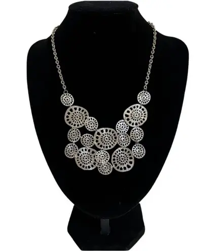 Silver Tone Sand Dollar Medallion Bib Statement Necklace Dangle Earrings Set