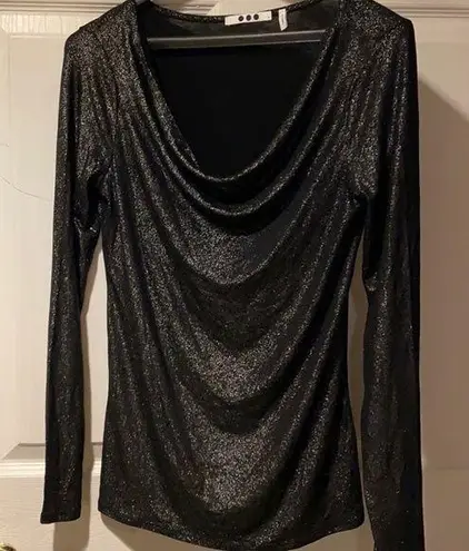 Three Dots Cowl neck l/s T shirt black silver M