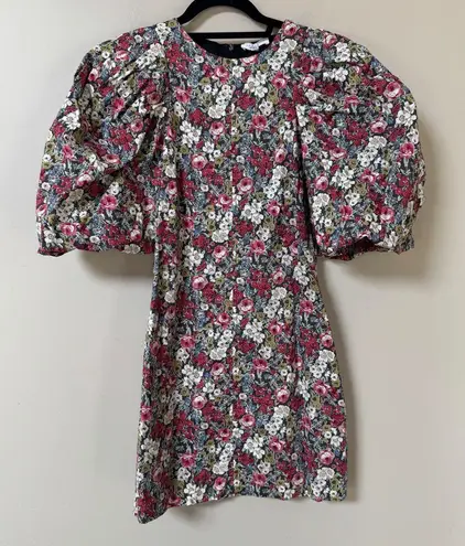 TALULAH Black Garden Floral Blouson Shoulder Puff Sleeve Mini Dress Sz XS
