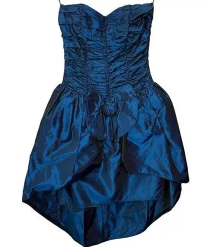 Gunne Sax Vintage Short Prom Dress Size 5 Metallic Blue Flower Corset Hi-Low