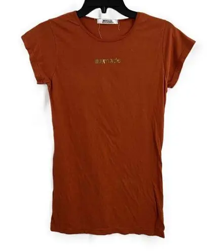 LA Made Orange Metallic Gold Logo Short Sleeve Crew Neck T-Shirt Womens Large