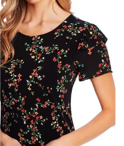 CeCe NWT by Cynthia Steffe Black Blustery Buds Floral Shift Dress