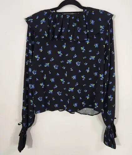 We Wore What Black Floral Cropped Blouse NWT Size Large Boho Floral Blouse