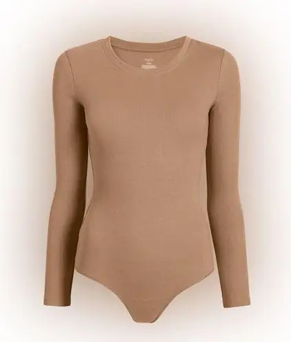 Nuuds Long Sleeve Ribbed Crewneck Bodysuit Nude Cinnamon Tan Size L