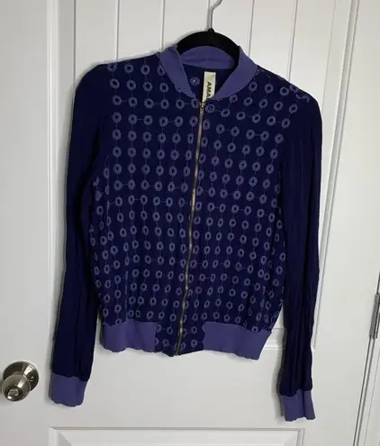 Anthropologie  blue embroidered eyelet bomber jacket small spring lightweight