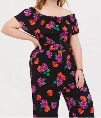 Torrid  Black‎ Pink Floral Off Shoulder Challis Jumpsuit 1X