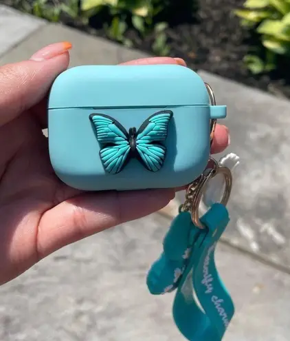 Teal Butterfly Charm AirPod Pro Case Blue