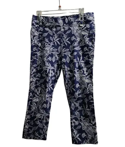 Rafaella Comfort Navy Blue Floral Print Ankle Pants Stretch 12