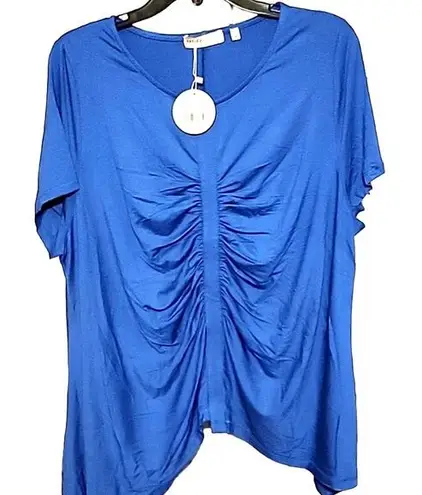 Patrizia Luca Blue Ruched High Low Short Sleeve Relaxed Womens Blouse Size Small