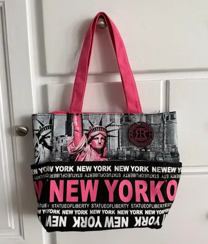 Robin Ruth New York Statue of Liberty Tote Bag Pink & Black Zip Top