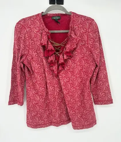 LRL Lauren Jeans Co Womens Ruffled Top Size L Western Cowgirl Boho Lace Up Red Size L