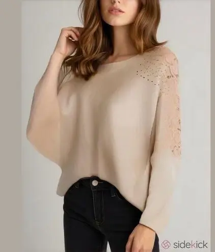 Siren Lily Womens Sweater Sz 3X Lace Detail Sleeves NEW Bling Cut Outs Cream