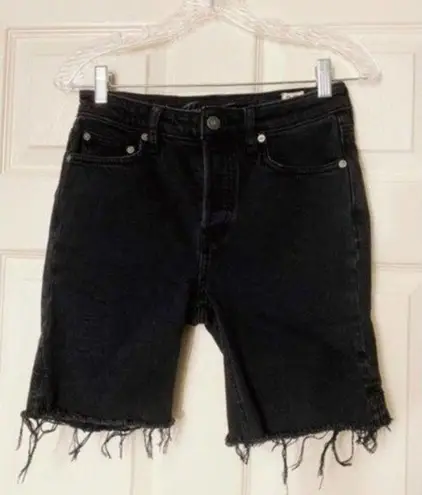 Free People Black Ash Denim Avery Raw Hems High Rise Bermuda Jean Shorts