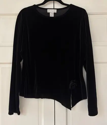 Soft Surroundings VTG Black Velvet Blouse Asymmetrical Hem Rosette Plus Size 1X