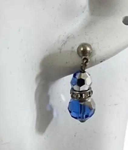 Swavorski Blue Swarovski Crystal drop Earrings round crystals silver rhinestone rondelle