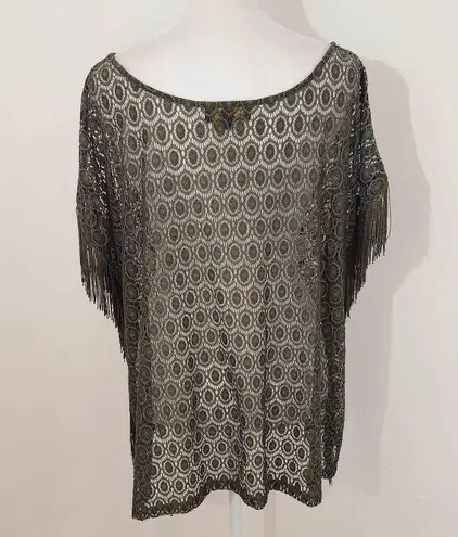 i Jeans by Buffalo Green Crochet Top with Fringe Size Medium Crochet Fringe Top