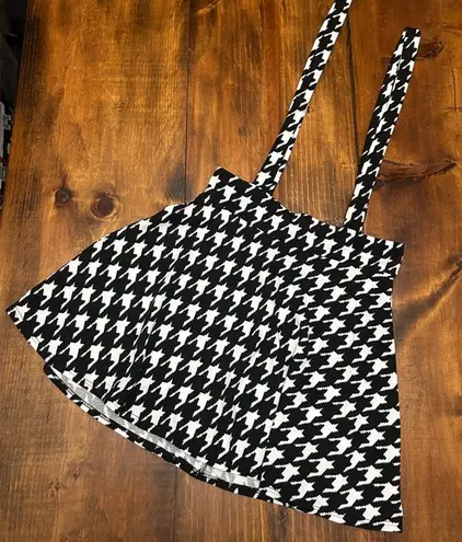Vamp Houndstooth Overall Skirt Black White Dress Suspenders Womens Small NWOT