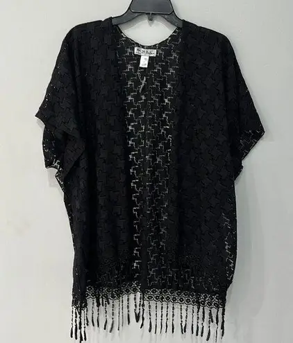 Women's Boho Cap Sleeve Sheer Lace Black Shawl/Kimono/Tunic Size M Boho Size M