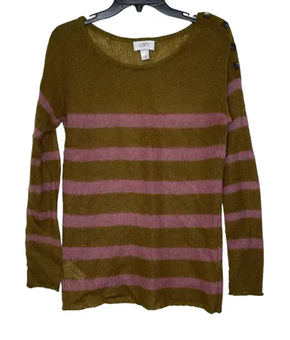 Loft Ann Taylor Women Medium Mohair Striped Pullover Sweater Long Sleeve Button Green