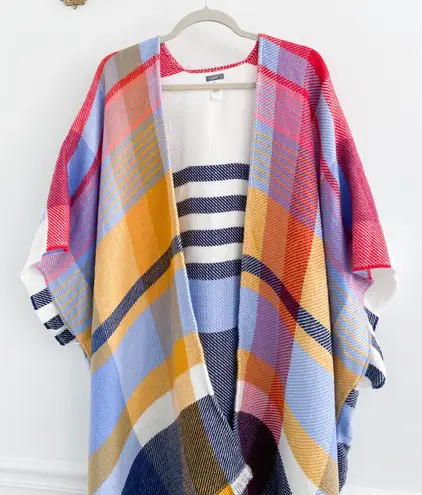 Aerie Plaid Multi Rainbow Beach Shrug Blanket Cardigan Poncho