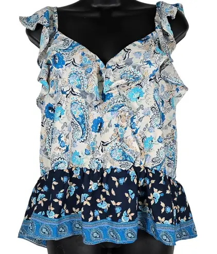 Nine Britton Stitch Fix Women Cream Blue Floral Tank Top L NWT
