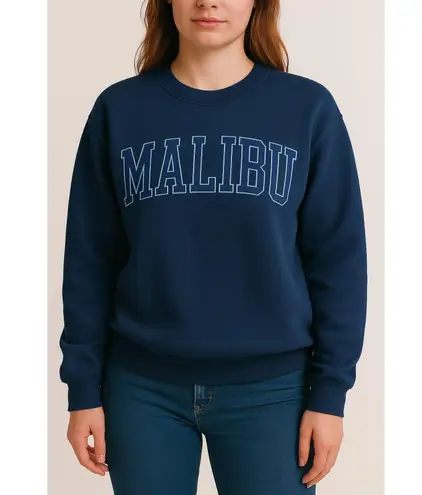 Malibu California Sweatshirt Navy Blue Crewneck Pullover Women’s Size L Fleece Size L