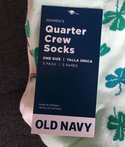 Old Navy 🌺  Set/3 St. Patrick’s Day Themed Quarter Crew Socks, Green, White