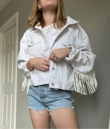 White Mama Fringe Jean Jacket