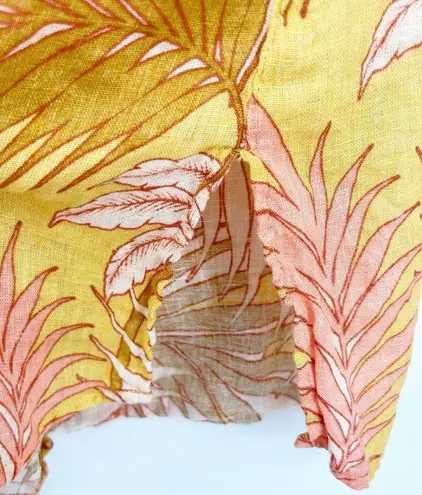 Tahari Womens Beachy Boho Tropical Palm Leaf Print 100% Linen Button Up Shirt XL