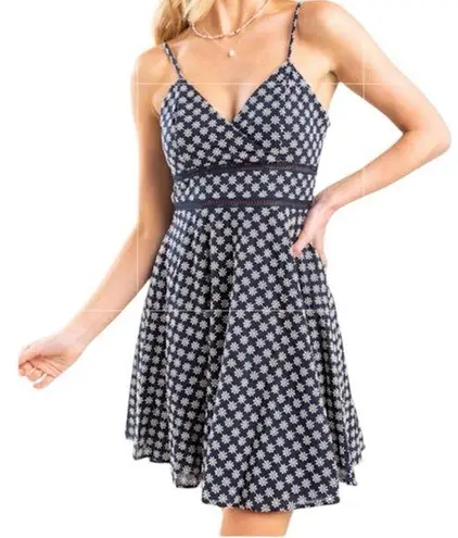 Francesca’s Trixie Quinn Ladder Trim Mini Dress NEW Medium Navy Daisy Blue