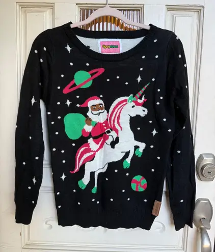 Tipsy Elves Black Santa Unicorn Ugly Christmas Sweater Womens Size Small - Image 1