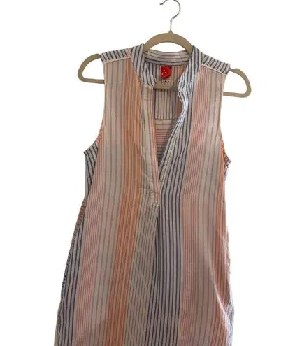 Red Carter Size XS Striped Long tunic top dress 100% Cotton Sleeveless Duster